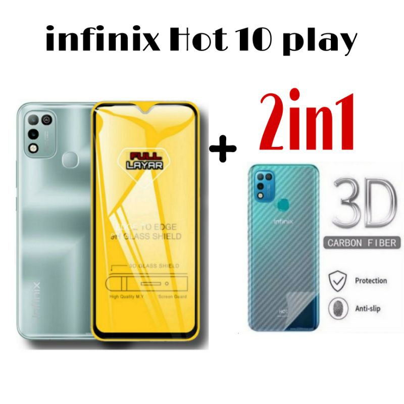 PROMO 2in1 Tempered Glass INFINIX HOT 11 11s 11 PLAY 10 PLAY Note 11 11 nNc Full Layar Plus Garskin Carbon 3D