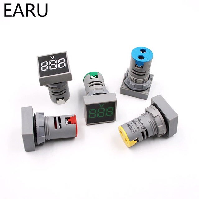 Voltmeter AC 20-500V 22Mm Square Panel LED Indikator tester Merah Biru Kuning Hijau Putih