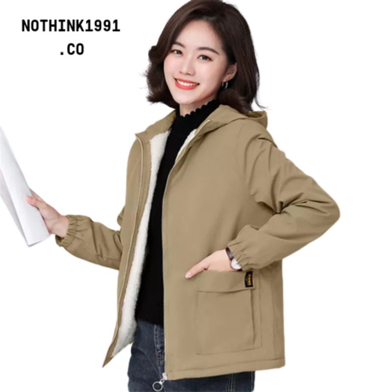 jaket wanita bahan dalam bulu mantel musim dingin wanita tebal dan hangat jaket hoodie cewe korean style