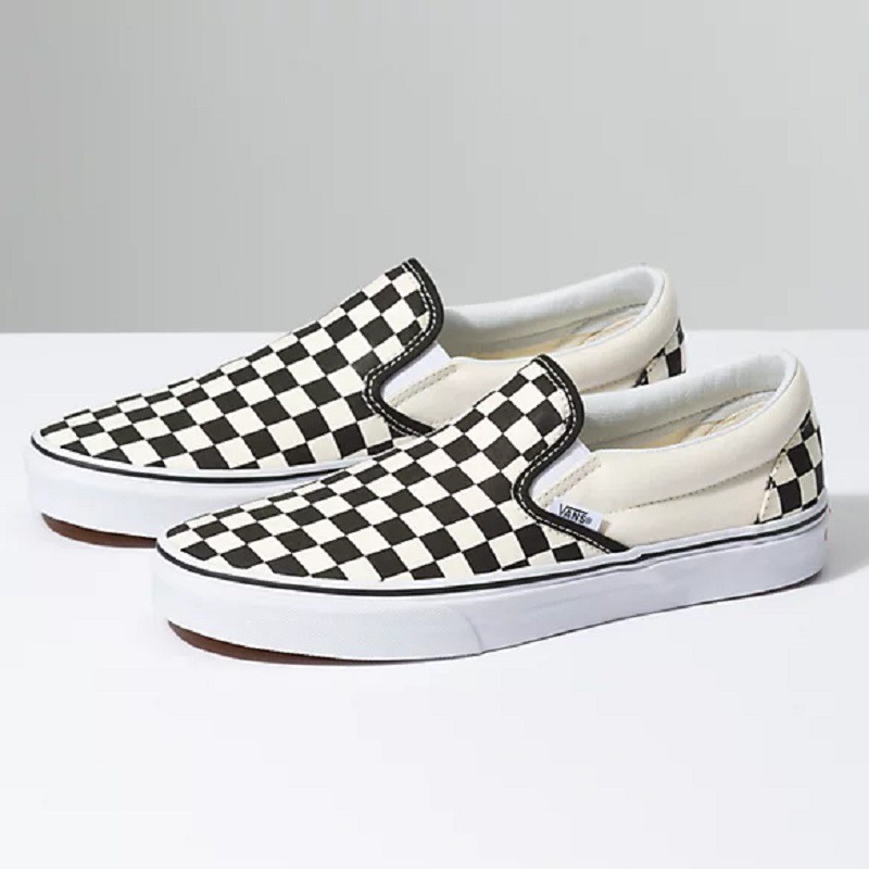 Vans Sepatu Classic Slip On Black & White Checkerboard White | Shopee