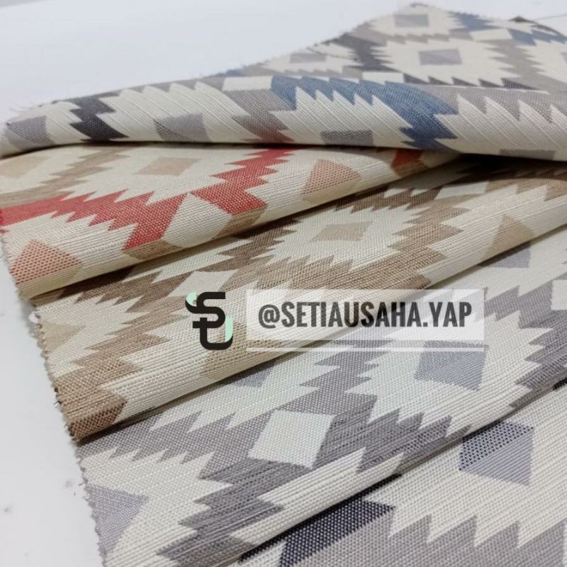 Kain canvas water repellent tahan air for sofa, dining chair, table runner, DIY, etc - motif etnis m