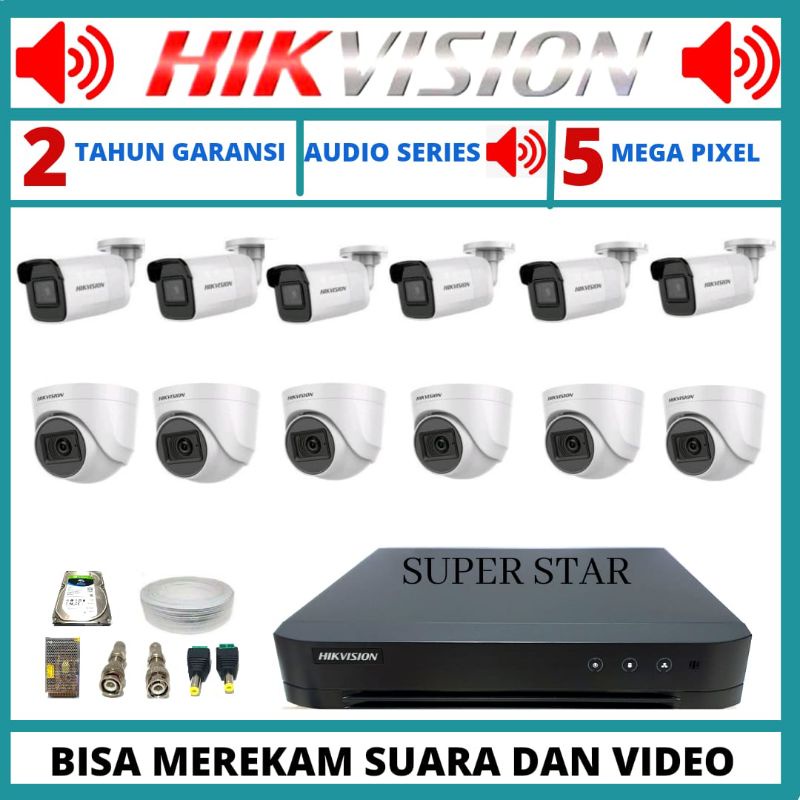 PAKET CCTV HIKVISION 5MP 16 CHANNEL 12 KAMERA 2MP BISA MEREKAM SUARA DAN VIDEO