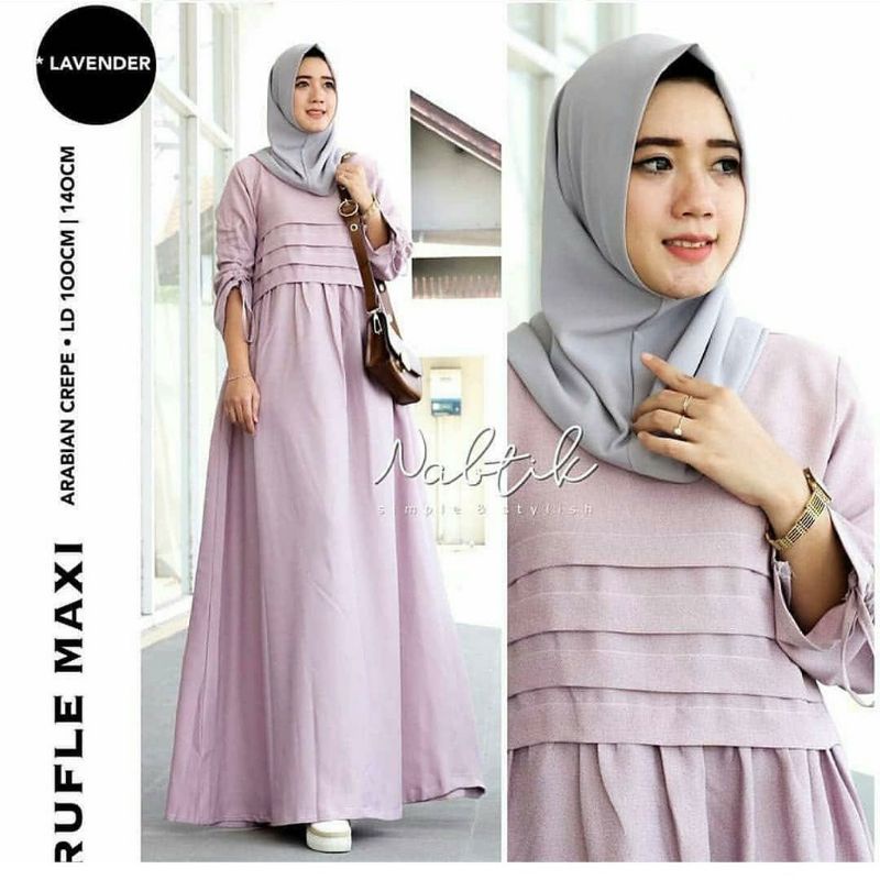 Rufle maxi dress baju gamis fashion muslim remaja wanita