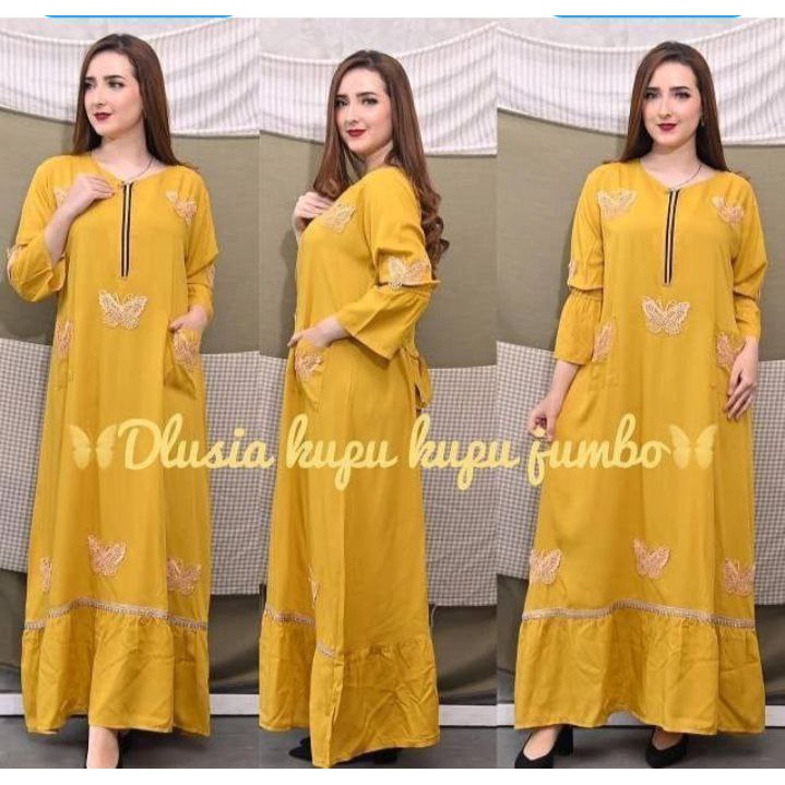 DASTER MAURA CAP | Gamis Wanita Jumbo Ld 110 Bahan Rayon Midi | daster kupu