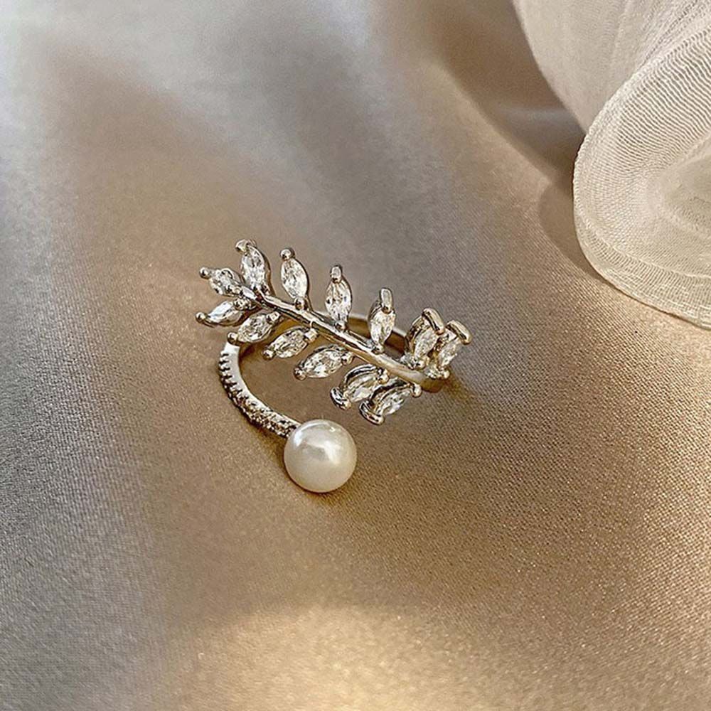 Needway  Friend Gifts Women Rings Temperament Korean Style Open Rings Zircon Finger Rings Pearl Wedding Peach Heart Geometric Metal Zircon Party Jewelry