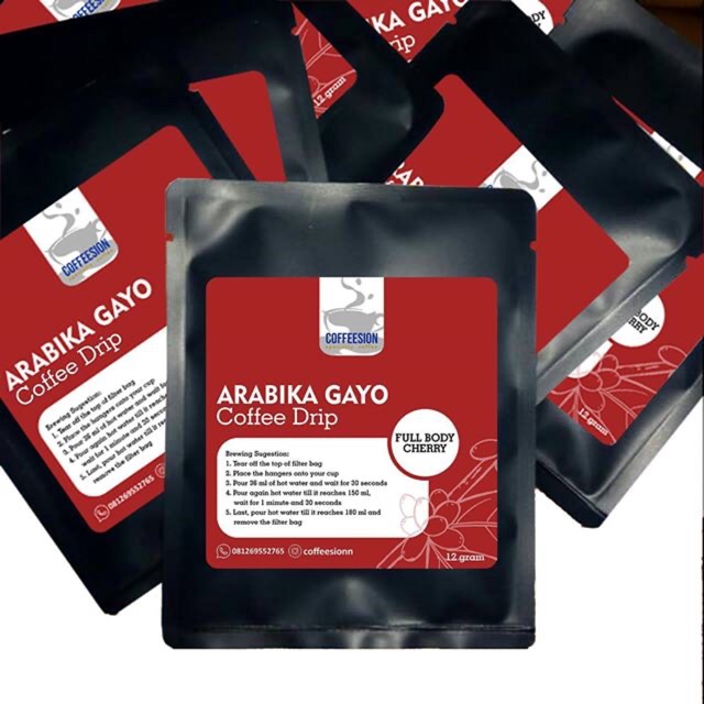 

DRIP COFFEE ARABIKA GAYO GRADE 1 COFFEESION 12 gram