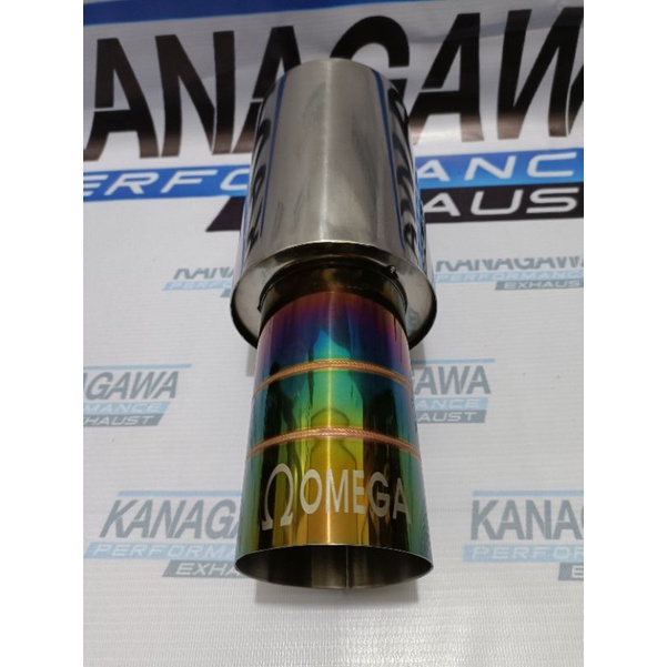 Knalpot Mobil OMEGA Racing Muffler Brong Rainbow Cacing Bass Bulat Full Stainless - Exhaust tip / Uj