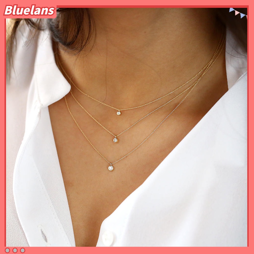 Bluelans Multi-layer Fashion Party Date Jewelry Women Three Rhinestones Choker Necklace