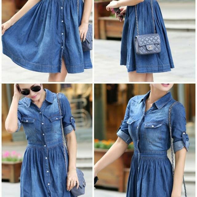 Dress korean style terbaru/ Dress nikita denim / Dress wanita bahan denim all size fit to L FH MINI DRESS