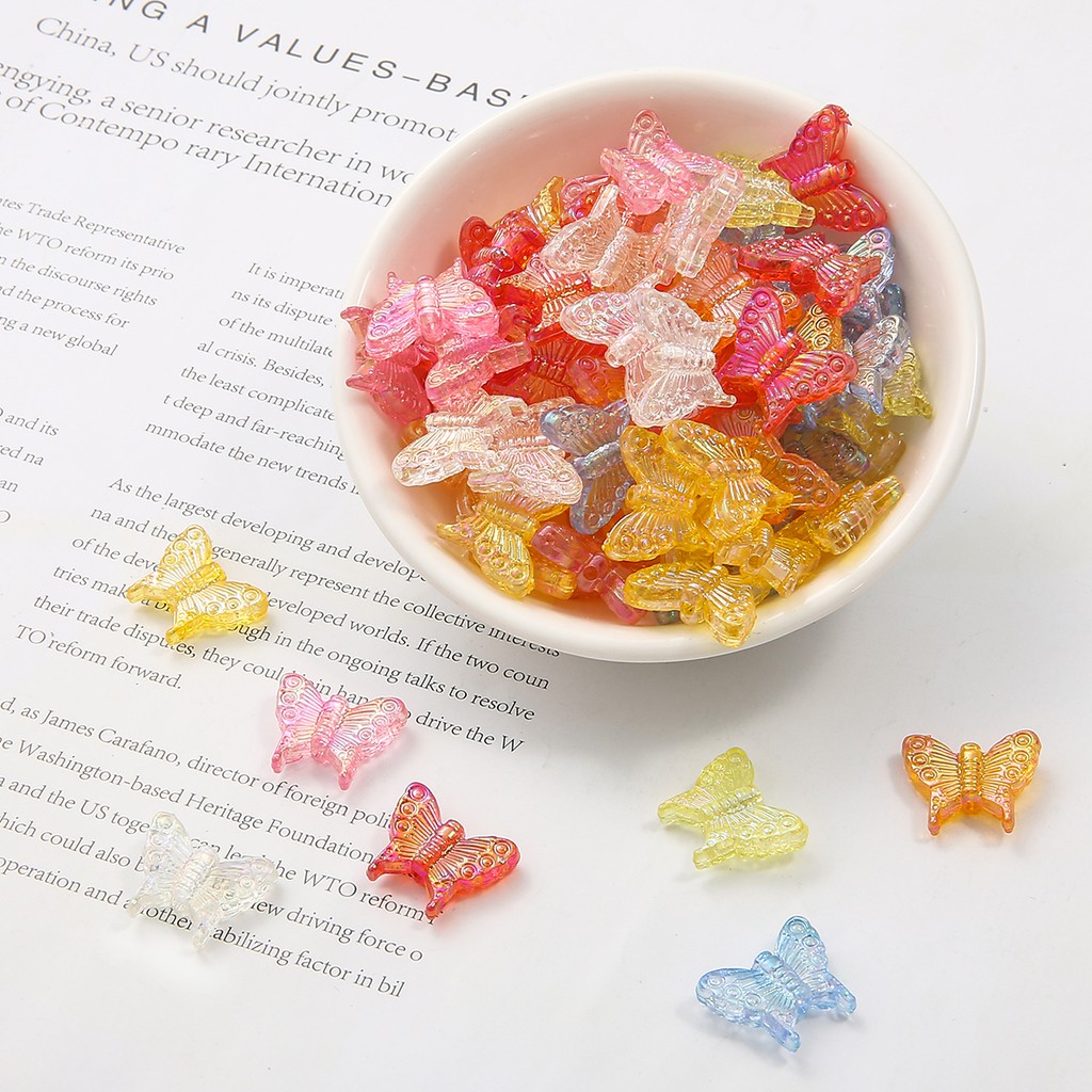 20 pcs/lot Small Butterfly Shape Beads Multi Gradient Color Acrylic Beads For Jewelry Making Handmade DIY Accessories