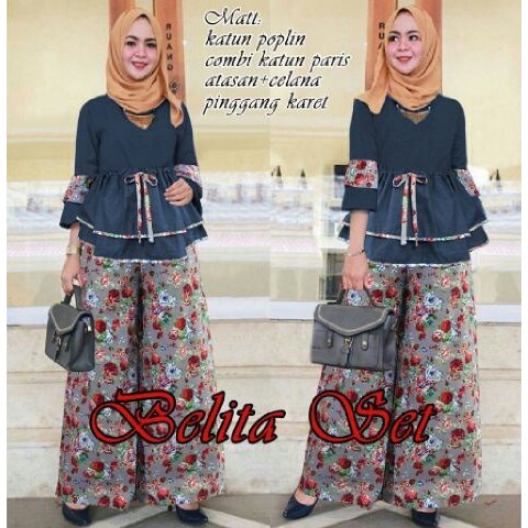 DeltaRN Belita Set Navy Fashion Muslim Terbaru Baju Setelan Muslim
