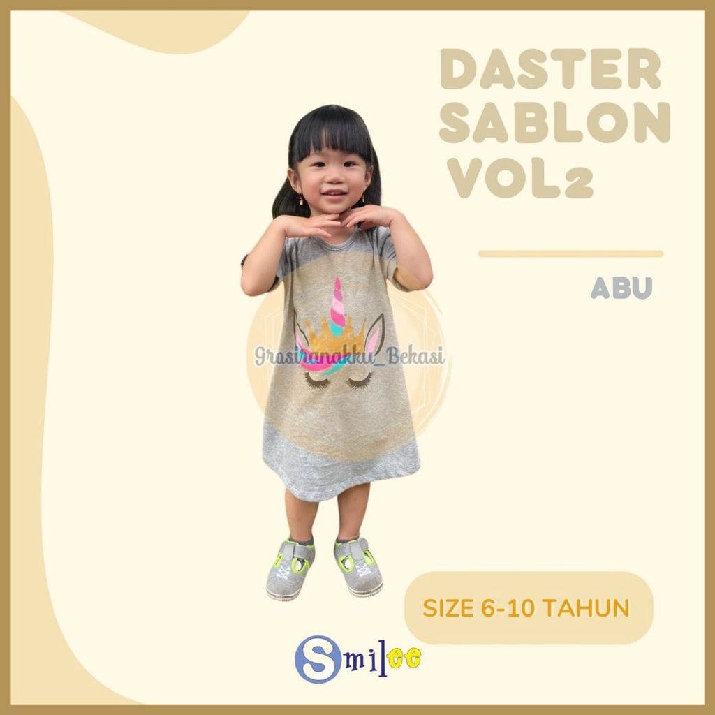 Daster Anak Smile Sablon Vol 2 Junior Motif Abu Kudapony Pelangi Size 6-10Tahun