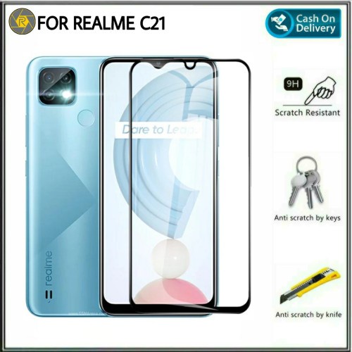 Realme C21 Tempered Glass Kaca 9D Full Layar Full Lem Anti Gores TG Realme C21