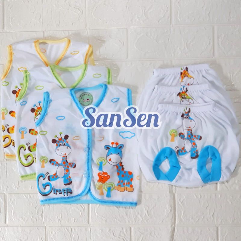 1set setelan keyko baju bayi newborn baru lahir baju kutung YUKENSI motif GAMBAR tanpa lengan celana pop kodok