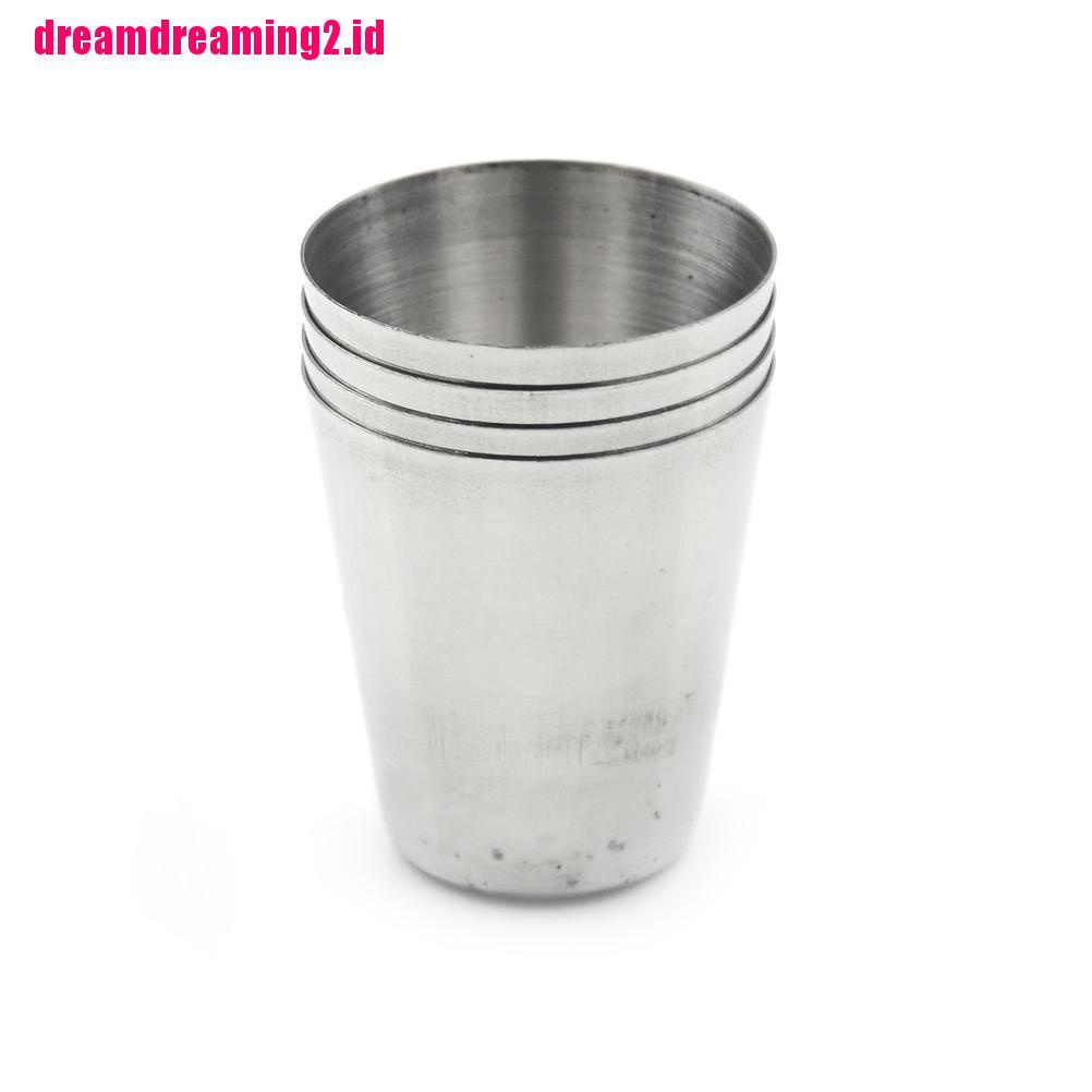 （✔✔❤4pcs / Set Gelas Shot Bahan Stainless Steel Untuk Camping / Travel
