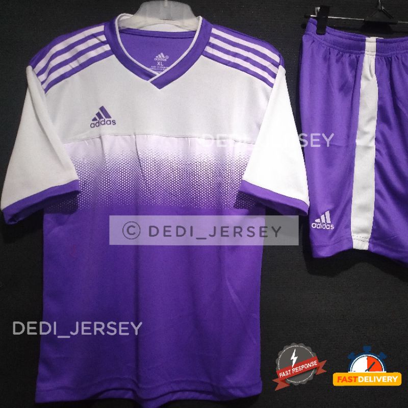 Setelan Futsal Sepak Bola Baju Celana AD Gradasi Putih Ungu