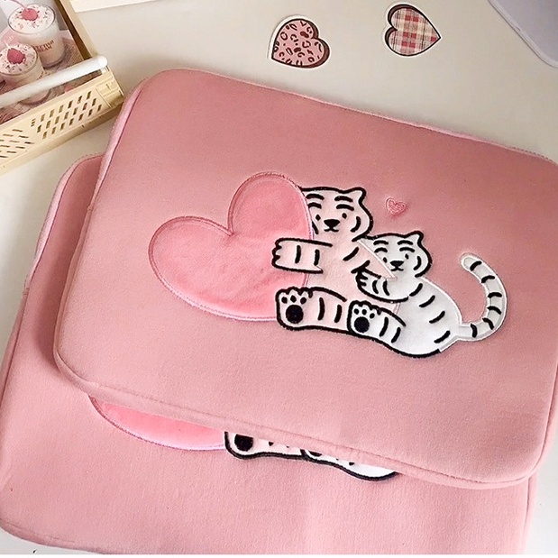 Sleeve Pouch Sarung Tas Bag Case Ipad Tab Tablet Macbook Air Pro Laptop Asus Acer Lenovo HP Huawei 11 12 13 14 15 inch Motif Gambar Harimau Tiger Warna Pink Lucu Cute Murah Korean Model