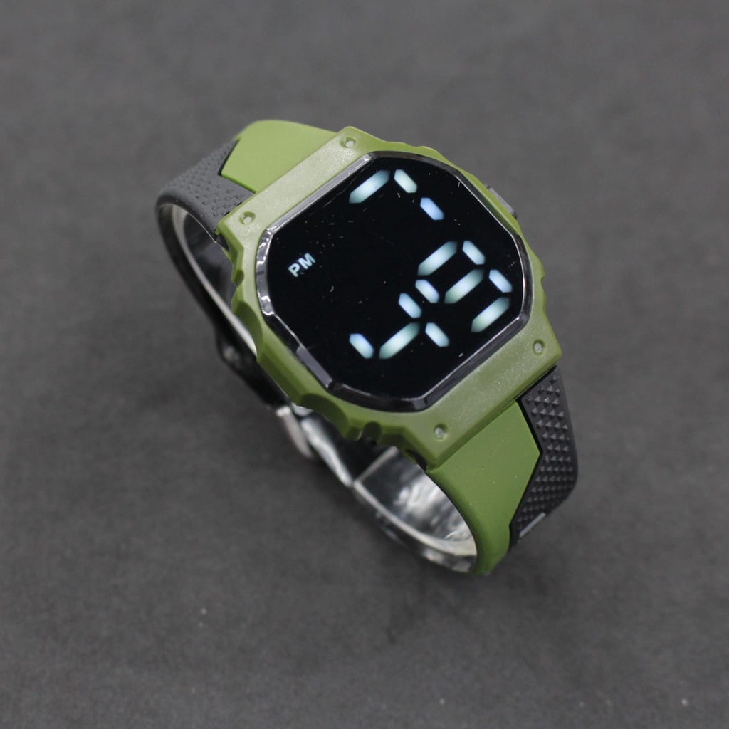 JAM TANGAN CEWEK/COWOK LEDWATCH OCTAGON SEGI 8 TWO COLOUR RUBBER STRAP/JAM TANGAN CEWEK/COWOK DIGITAL/JAM TANGAN KEKINIAN