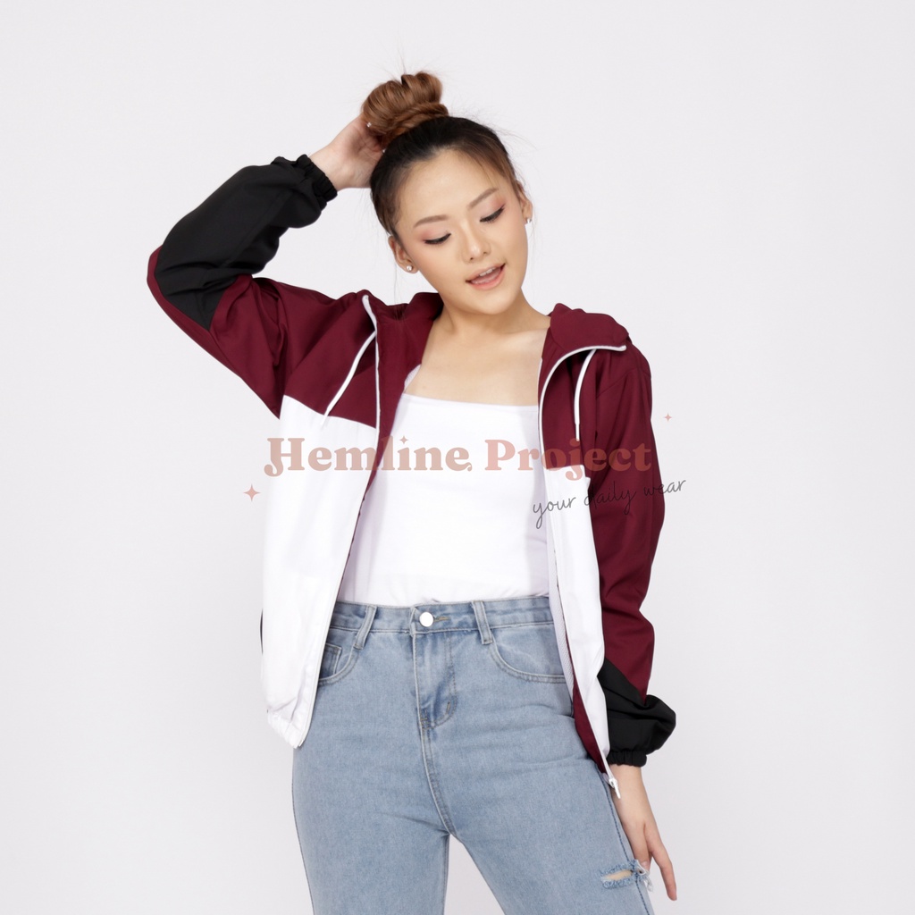 Anais Jaket Maroon - Jaket Parasut Hoodie Wanita