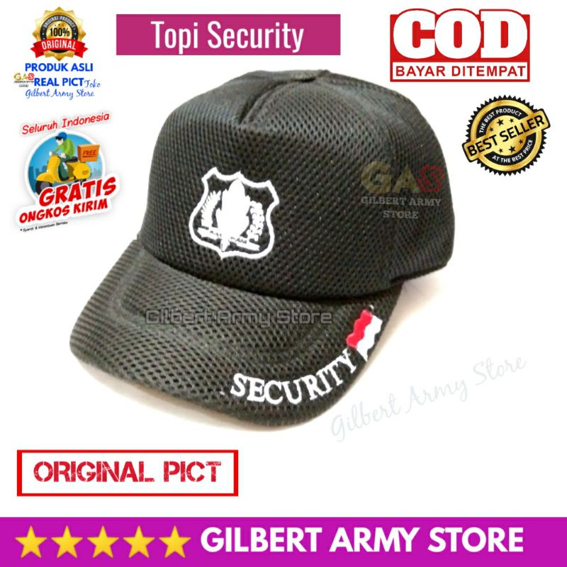 GILBERT ARMY Store Topi Security Satpam Jaring Biru Hitam Kualitas Premium Keren Logo Bordir