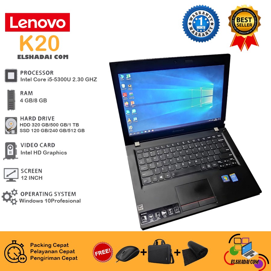 HARGA LAPTOP BEKAS || Laptop Lenovo k20 core i5 gen 5. 4gb//ssd128gb. cam. mulusss bgt
