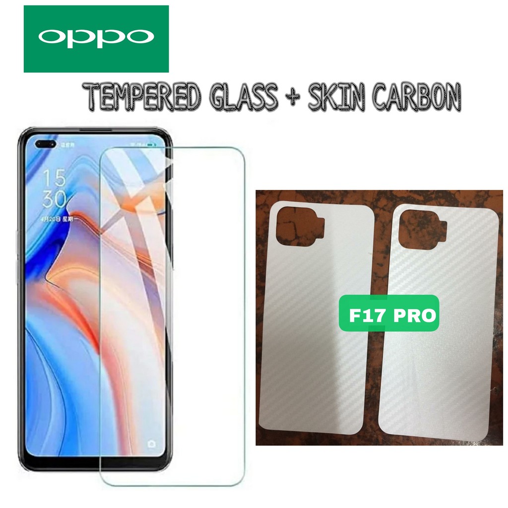 Tempered Glass OPPO F17 PRO Paket Back Skin Carbon Garskin Handphone Screen Protector