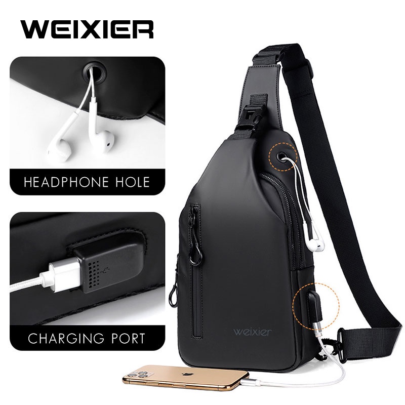 WEIXIER XB301 Tas Selempang Pria Shoulder Bag USB Port Anti Air WK-SBY