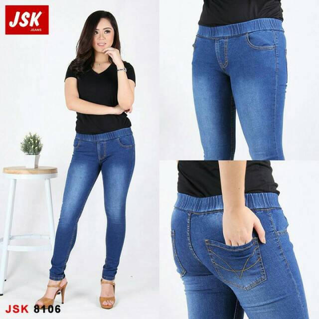 Celana Pinggang Karet Melar Bigsize / Melar stretch Wanita Jumbo / Celana Jeans Wanita 5 Warna Melar