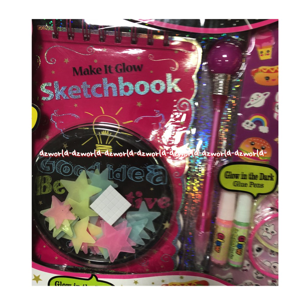 Hot Focus Be Creative Glow In The Dark Sketchbook Set Mainan Bersinar Dalam Gelap Buku Sketsa