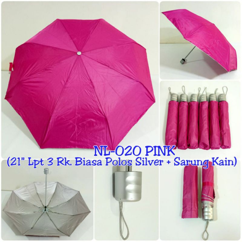 payung lipat pink / payung lipat 3 warna pink polos utk gosent