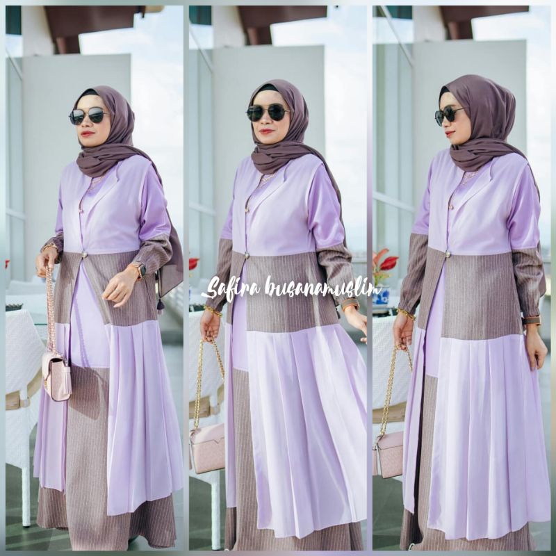Alika gamis inner outer garis premium by DCL premium