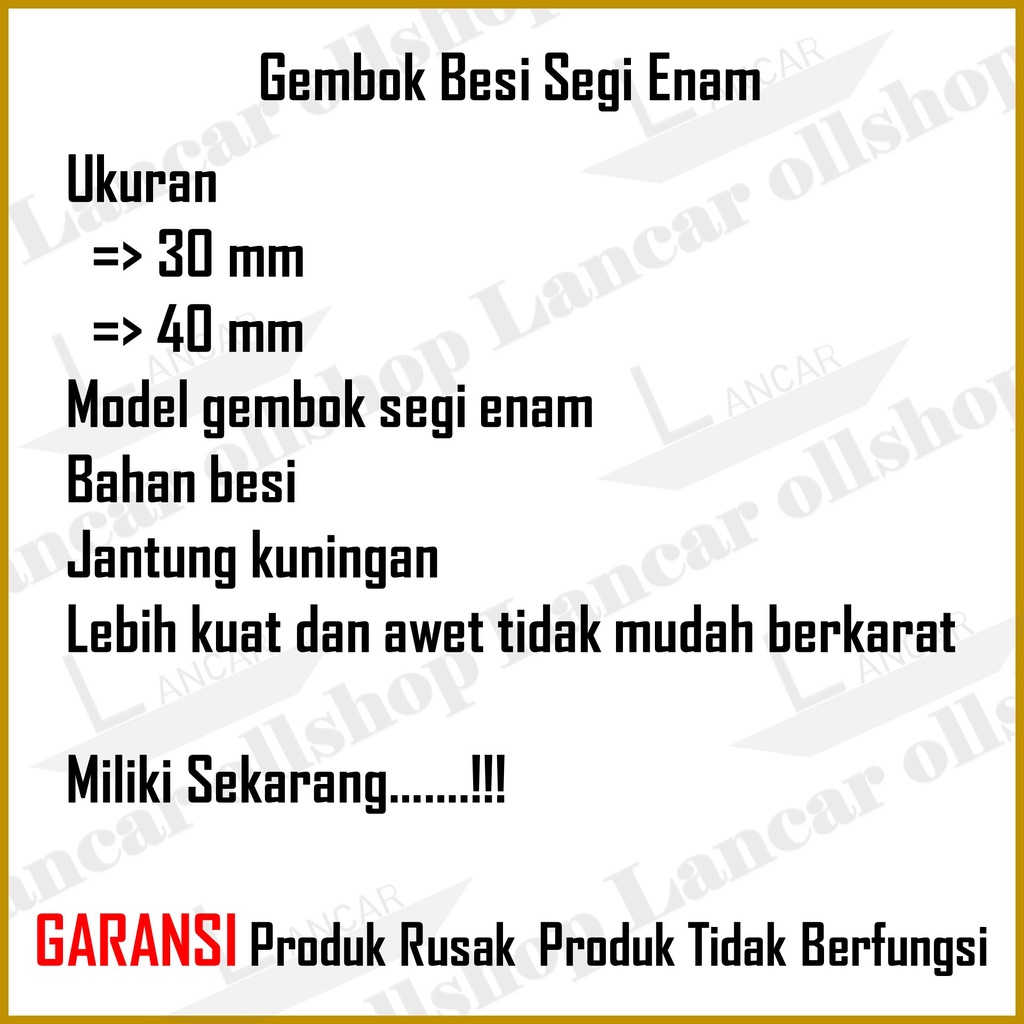 Gembok leher panjang pendek 40mm / Gembok pagar rumah / Pengaman pagar rumah / Gembok anti maling Segi Enam 30 MM Leher Pendek