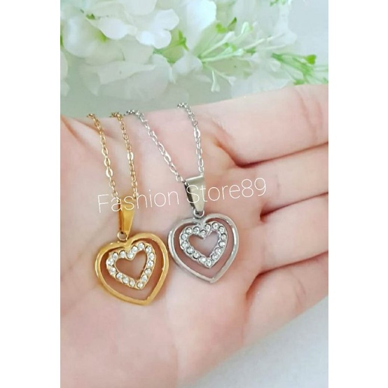 Kalung Love double ring Titanium gold silver kualitas terjamin antikarat bestseller