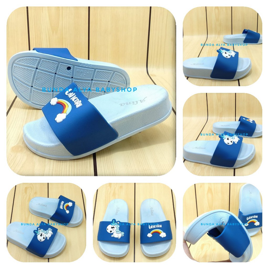 Sendal Anak Perempuan IMPORT Usia 3 4 5 Tahun Lentur BIRU - Sandal Anak Perempuan Karet Unicorn Size 26 - 30 Anti Licin