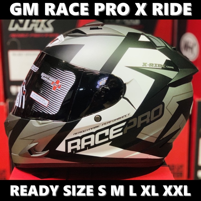 Helm GM Full Face Fullface Race Pro X Ride Black Silver Doff SNI Dewasa Pria Wanita Helmet Original
