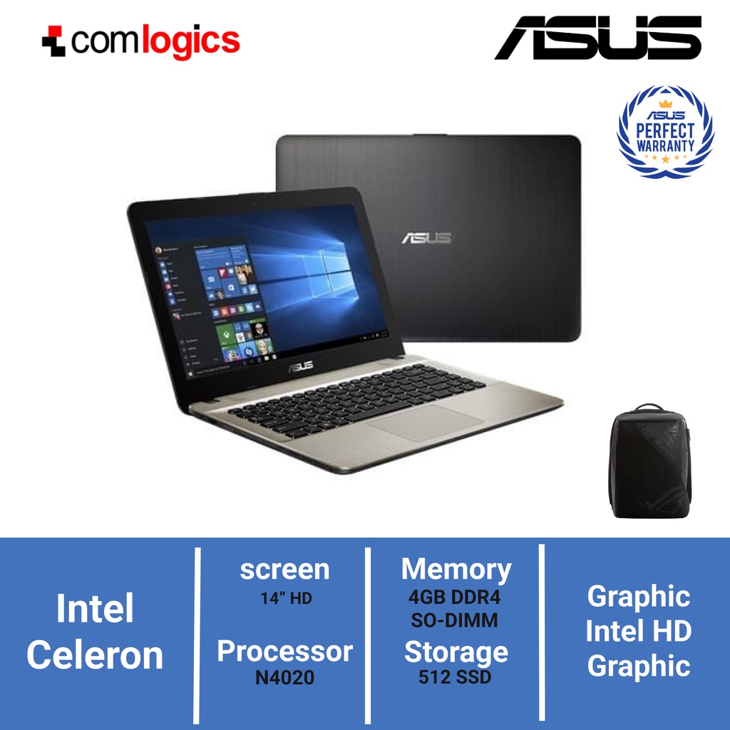 LAPTOP ASUS X441MA N4020 RAM 4GB 512SSD INTEL UHD DVD 14" W10