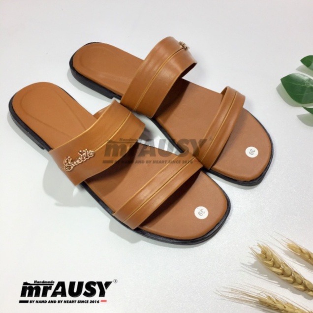 Sandal Wanita Teplek Selop Flat mrAUSY Strap 2 Pin