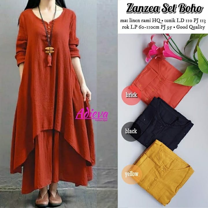 Fashion Muslim Zanzea Set Boho Gamis Wanita Modern Setelan Korean Style Ootd Hijab Kekinian Atasan L