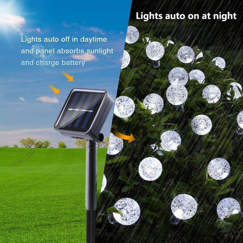 Lampu String Led 8 Mode Tenaga Surya Bentuk Bola Kristal Anti Air Warna Warm White Untuk Taman Outdoor