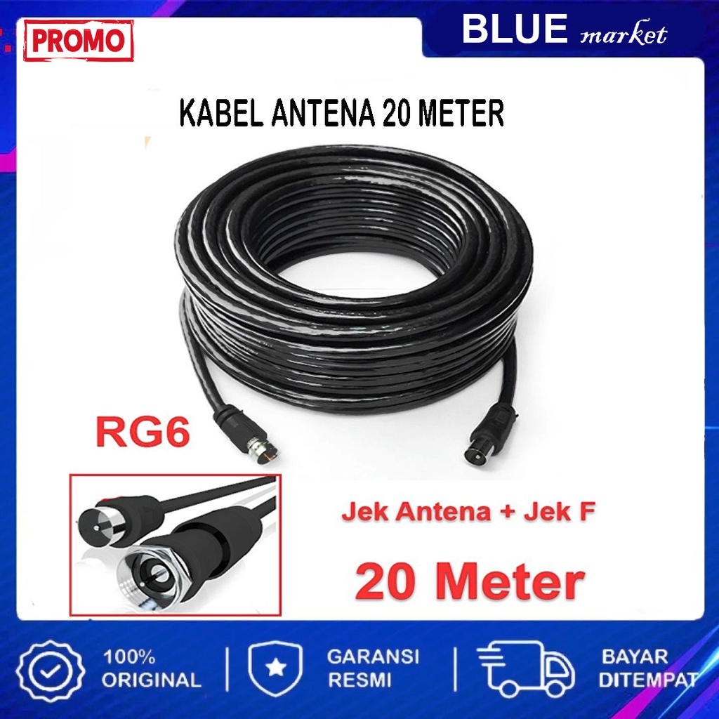 Kabel Antena RG6 20 Meter Lengkap Free jack+konektor /Antenna Coaxial Cable TV Visero Tinggal Pake