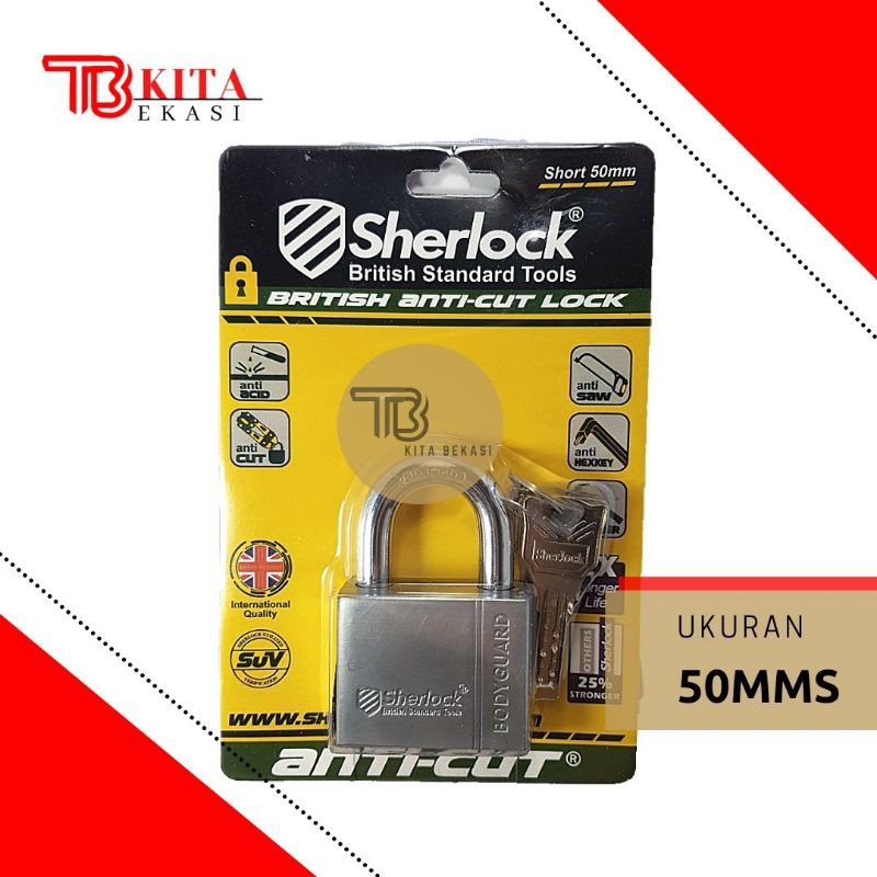 GEMBOK SHERLOCK 50MM SHORT ANTI CUT LOCK /GEMBOK SHERLOCK 50 MM PENDEK ANTI CUT LOCK/GEMBOK SHERLOCK