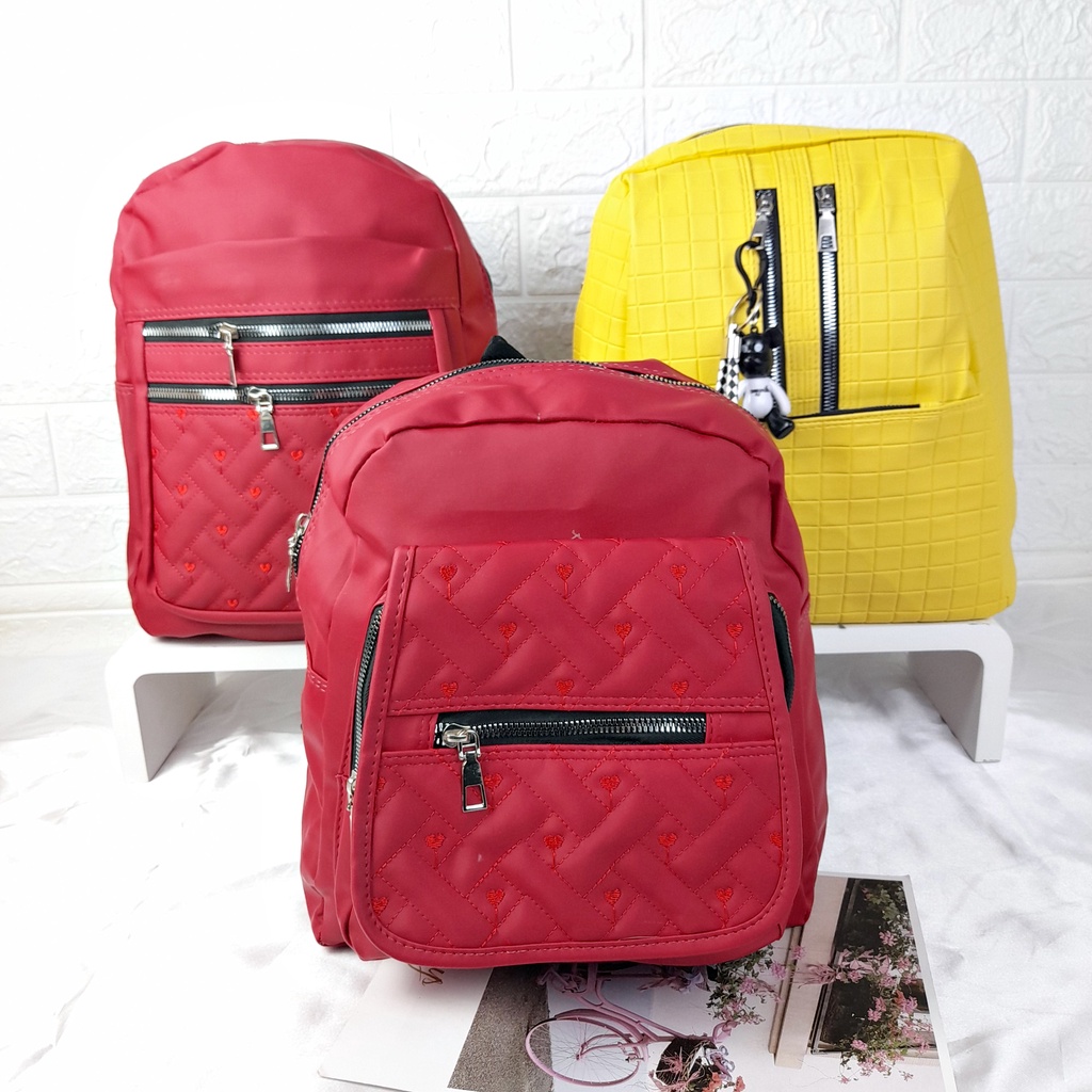 Tas Ransel Besar Wanita Backpack Polos Dan Bordir Bahan Nylon KT086 KT087 KT088 KT102 KT103