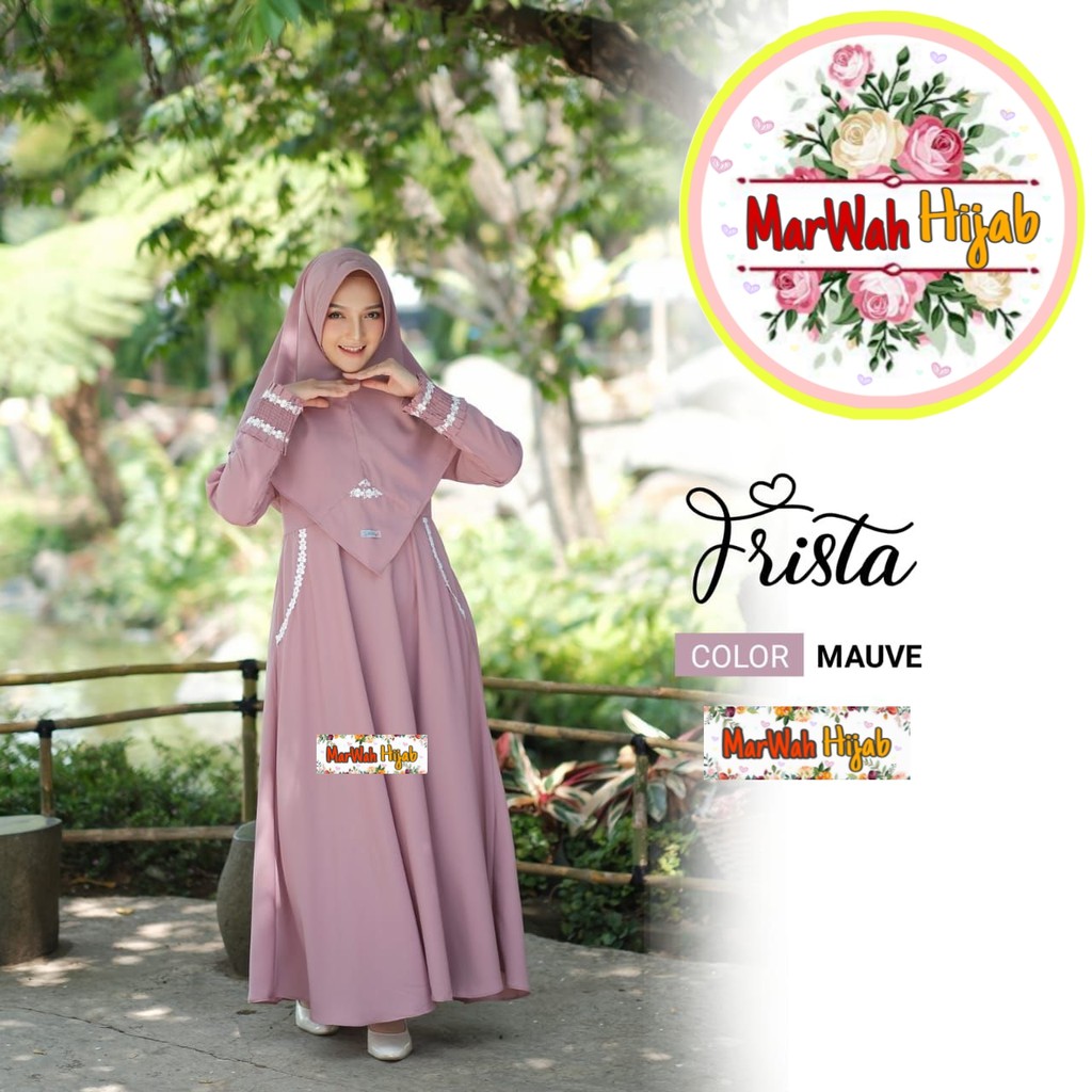 Termurah original gamis marwah hijab frista dress mauve gamis syari set khimar gamis terbaru syar'i