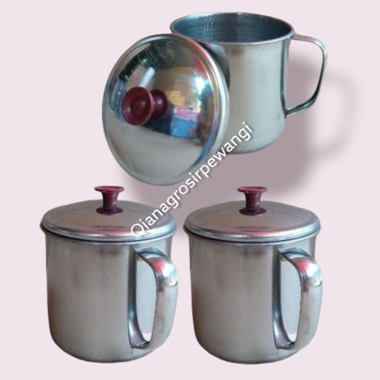 Gelas cangkir kopi/mug gelas stainless + tutup