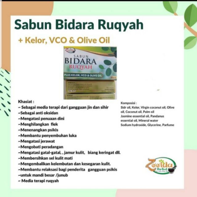 

Sabun Bidara Ruqyah + Kelor, VCO & Olive Oil Zeeida Herbal