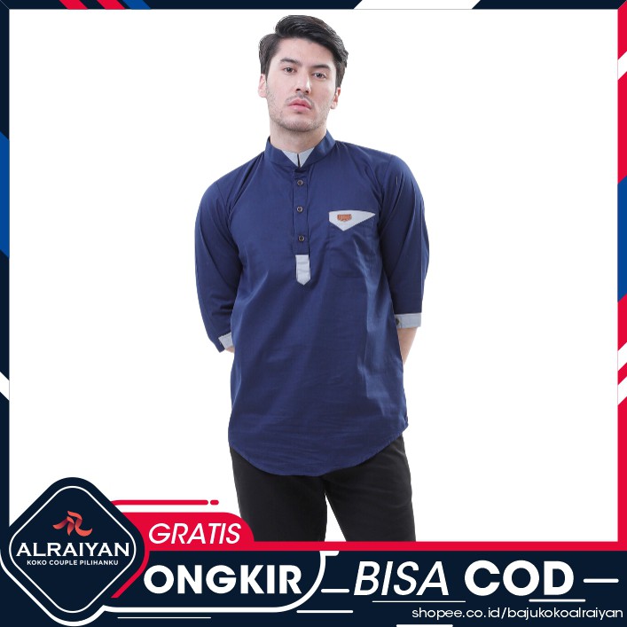 ALRAIYAN OFFICIAL BAJU KOKO PRIA LENGAN PENDEK DEWASA TANGAN PENDEK POLOS 2020 WARNA NAVY BIRU TUA
