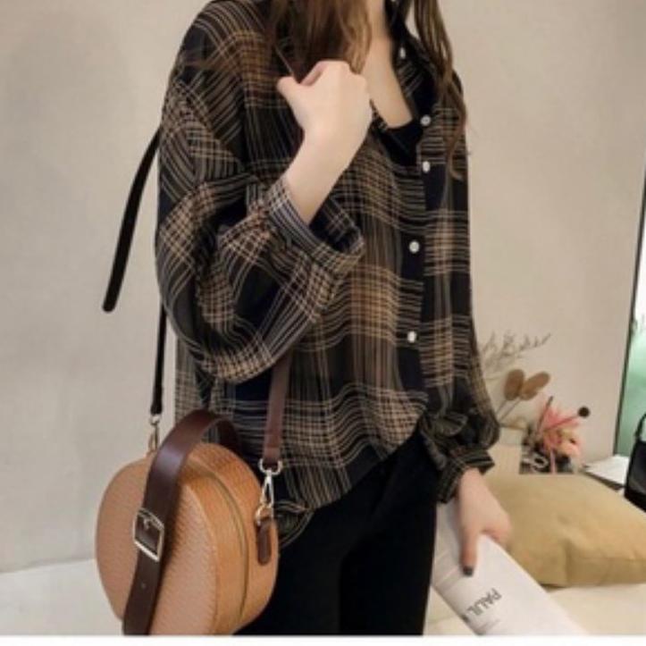 ✅Ada bonus Jika Beruntung BAJU ATASAN KEMEJA WANITA JUMBO OVERSIZE LD 100cm XL KOTAK KOTAK KATUN KOR