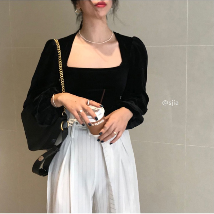 XIAOZHAINV Korean Lengan Panjang Velvet Blouse Atasan