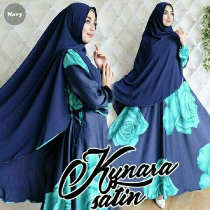 TA-00068 Kynara satin navy maxmara baju muslim gamis hijab syari pesta