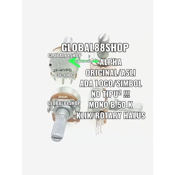 VARIABLE TRIMPOT POTENSIO MONO B50K B 50K MONO PLUS KLIK ROTARY HALUS ALPHA ORIGINAL ASLI